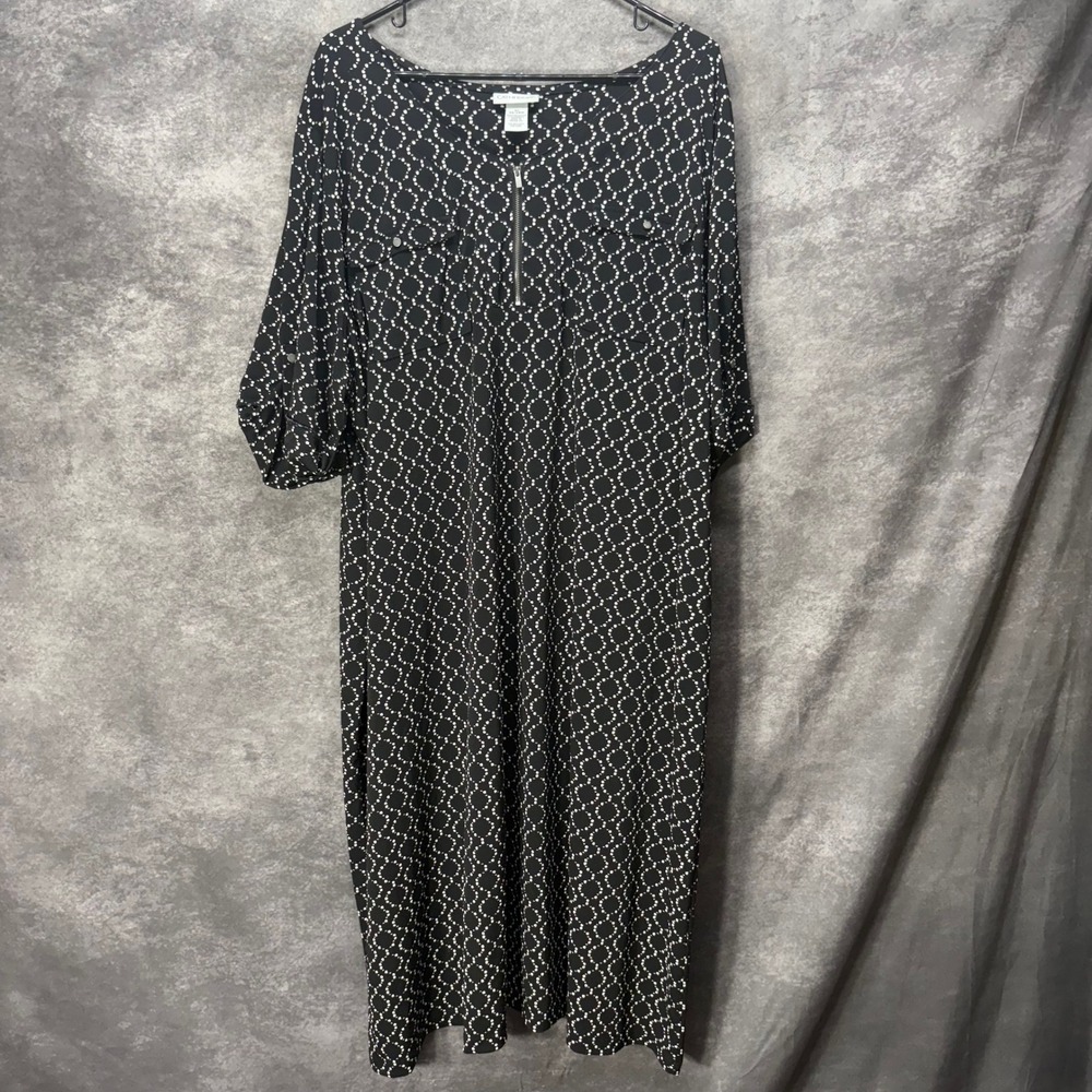 Catherines Midi Length Shirt Dress Womens Plus Size 3X Black White Geometric NWT
